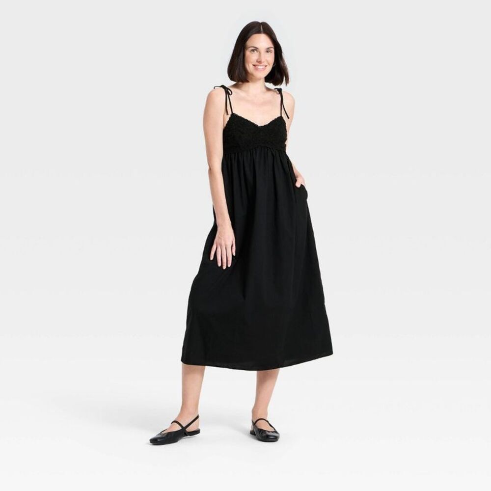 Women's Crochet Maxi Sundress - A New Day Black XS